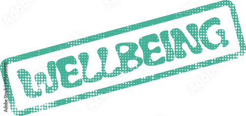 Wellbeing positive text message displayed within a vibrant green distressed rubber stamp texture