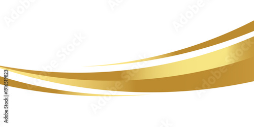 Golden swooshes wave element with a metallic gradient for a luxurious border or footer on a certificate, banner, vector illustration