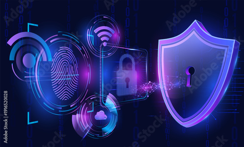 Fingerprint biometric scan security background gradient 3D illustration