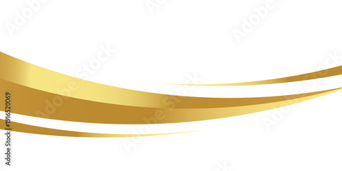 Golden swooshes wave element with a metallic gradient for a luxurious border or footer on a certificate, banner, or invitation