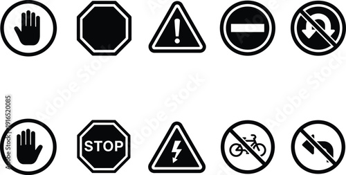 Set of Road Sign: Collection of various road signs displaying important messages for drivers, ensuring road safety and conveying essential information to the public.