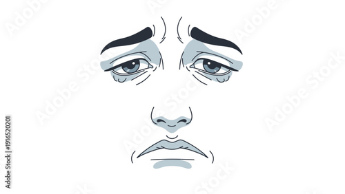 Illustration of a man's face focusing on the eyes and mouth with a neutral expression against a white background.