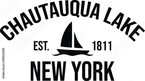 Chautauqua Lake New York Vintage Sailboat Badge Design