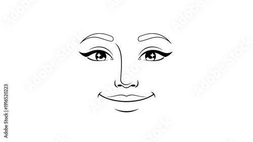 A minimalist line drawing of a woman's face with subtle makeup on a plain white background.