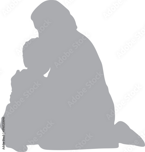 Mother comforting child silhouette transparent background
