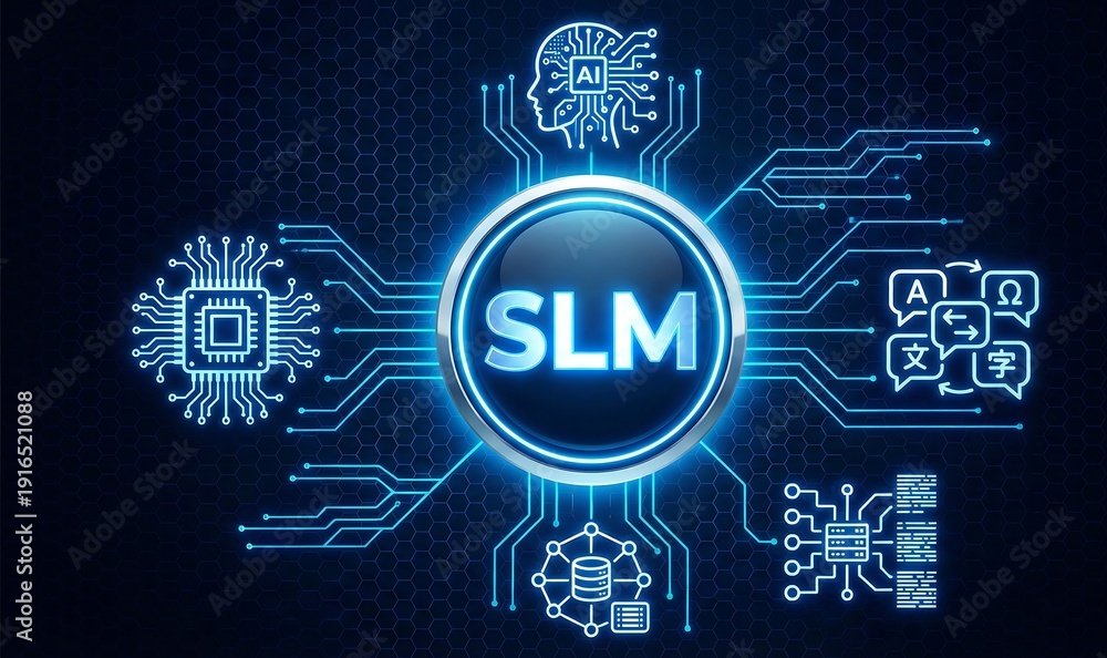 Fototapeta premium Small Language Model SLM Concept with On-Device AI Processing, Local Machine Learning and Private Neural Network Interface