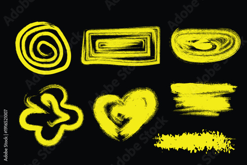 Yellow hand-drawn shapes on black background