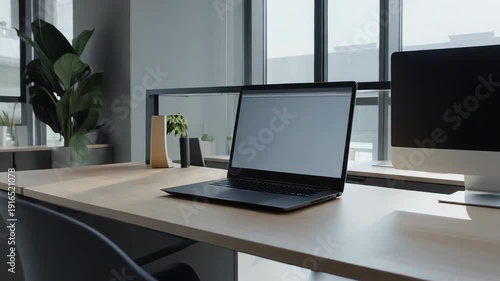 Wallpaper Mural Modern office workspace with laptop computer and desktop monitor setup for enhanced productivity and collaboration Torontodigital.ca