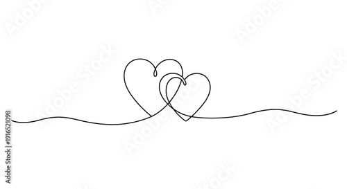 Continuous line drawing of intertwined hearts symbolizing love and connection in a minimalist art style