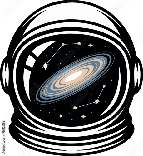 Astronaut helmet reflecting galaxy and stars space