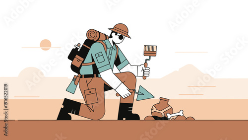 Man Walking in Desert with Backpack and Paintbrush.