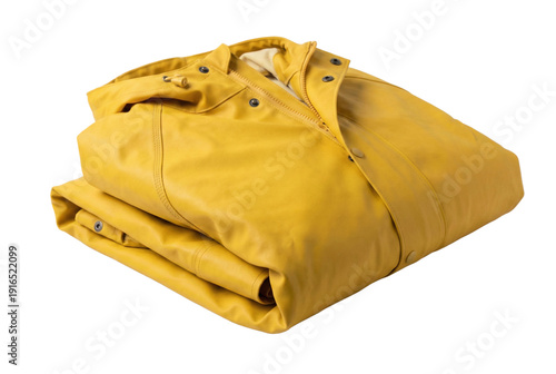 Folded yellow waterproof raincoat isolated on, transparent background