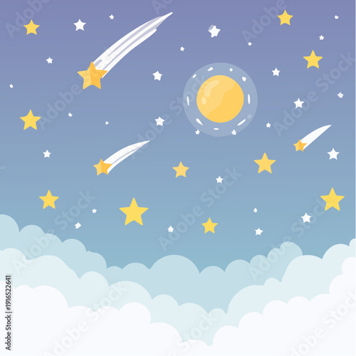Vector space background. Cute flat style template with Stars in Outer space