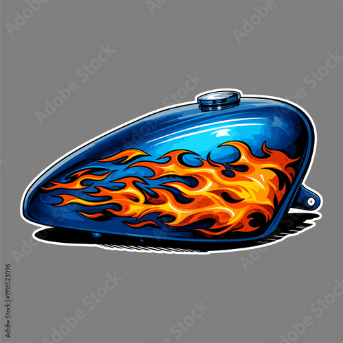 Illustration of a sportster motorbike gas tank with various patterns in great detail and realistically