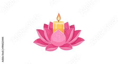 A lit candle rests within a beautiful pink lotus flower.