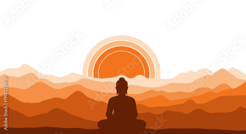 Silhouette of a meditating Buddha figure in lotus pose.
