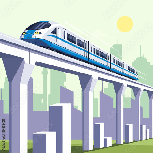 Modern Train on Elevated Track.