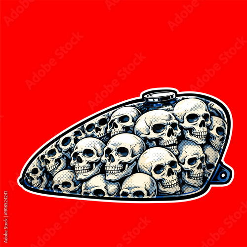 Illustration of a sportster motorbike gas tank with various patterns in great detail and realistically