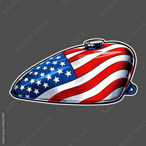 Illustration of a sportster motorbike gas tank with various patterns in great detail and realistically