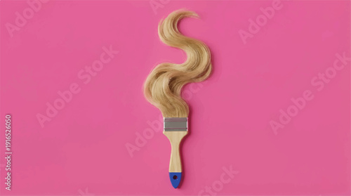 Blonde hair styled like a paint brush on pink background