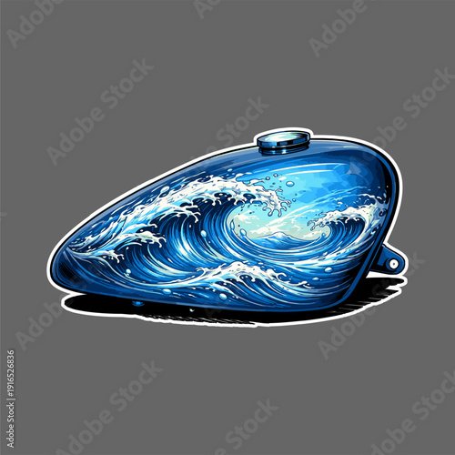 Illustration of a sportster motorbike gas tank with various patterns in great detail and realistically