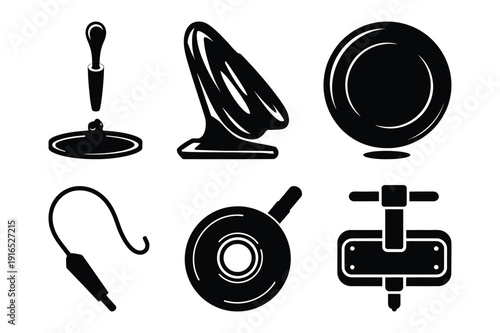 Industrial and Mechanical Tool Icons - Black and White Set