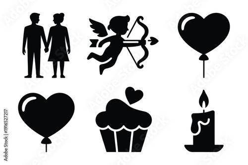 Love and Romance Icons - Cupid, Couple, Cake, Candle