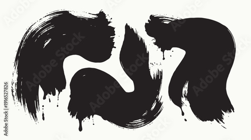 Abstract ink brush strokes with organic shapes and dripping effect, creating a dynamic and expressive visual
