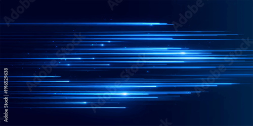 A bright blue abstract background wallpaper features a digital motion pattern of light wave lines and striped technology textures to create a dynamic vector art backdrop with energy and speed