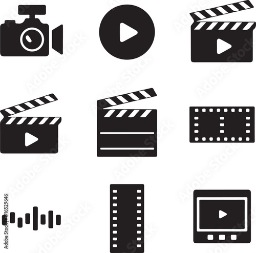 Black and white video and film production icons
