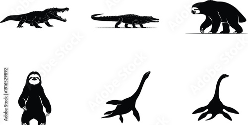 Silhouette illustrations of prehistoric and mythical creatures