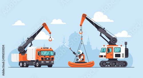 Heavy machinery lifting a boat.