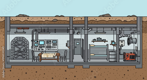 Interior of a bunker control room.