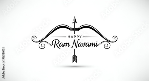 Minimal bow and arrow typography design for Happy Ram Navami greeting card vector illustration with Hindu festival symbolism devotion faith and clean white background