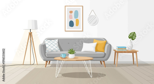 Modern living room gray sofa furniture.