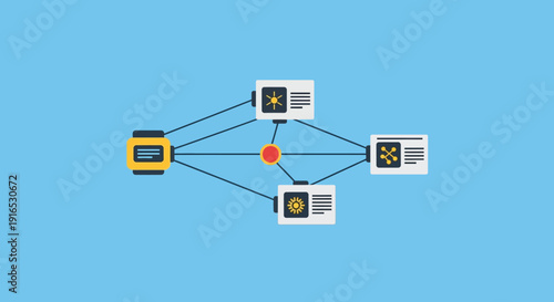 Network connection diagram with devices.