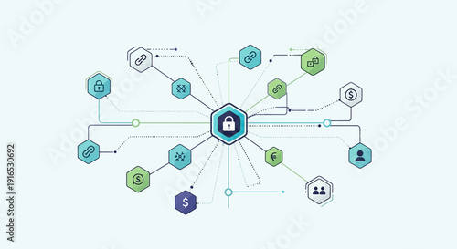 Network security concept with padlock.