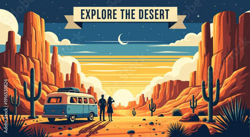 People on Desert Road Trip Vacation.