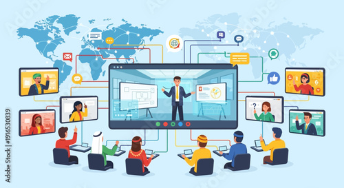 People sitting around a large computer.