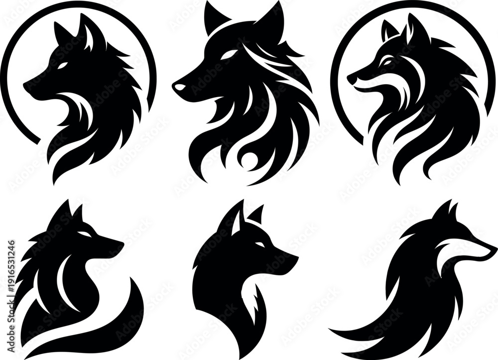 custom made wallpaper toronto digitalBlack Wolf Silhouettes with Stylish Lines for Logo and Design