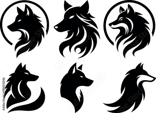 Wallpaper Mural Black Wolf Silhouettes with Stylish Lines for Logo and Design Torontodigital.ca