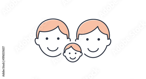 Happy Family of Three Smiling Faces Illustration.