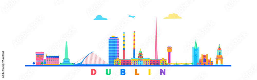 Fototapeta premium Dublin city skyline colorful abstract design, travel and tourism vector illustration.