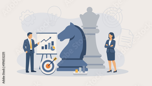 Business Strategy Planning with Chess Knight Metaphor Concept Flat vector Illustration
