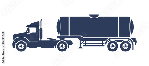 Icon of a truck tractor tank. Viewed from the side. A straightforward flat vector illustration. Isolated on a white backdrop. Isolate

