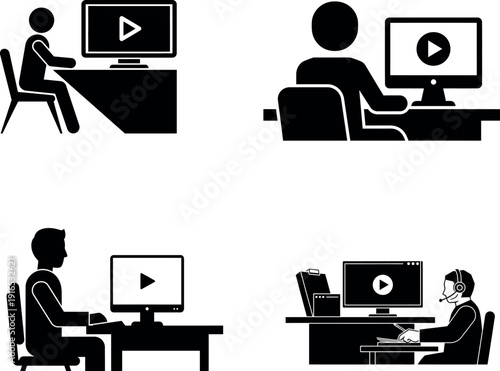 Silhouette of people watching video on computer