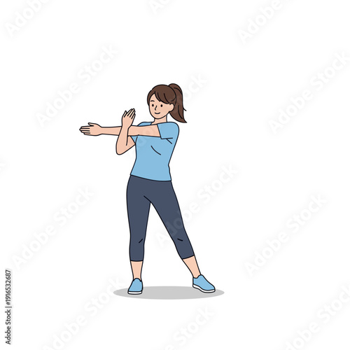 Woman Exercising with Dumbbells in Standing Position.