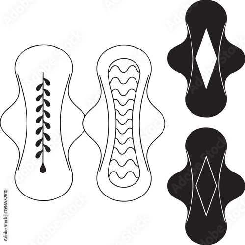 Four different designs of sanitary napkins or pads