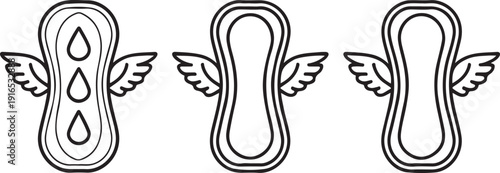 Angel sanitary pads with and without blood stains on white background