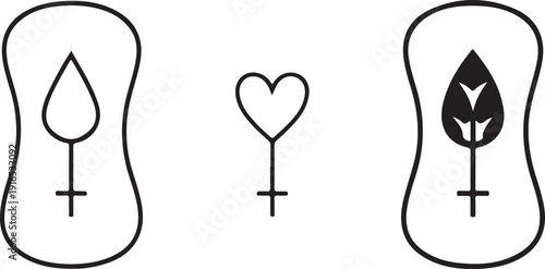 Three distinctive sanitary pad symbols with unique shapes